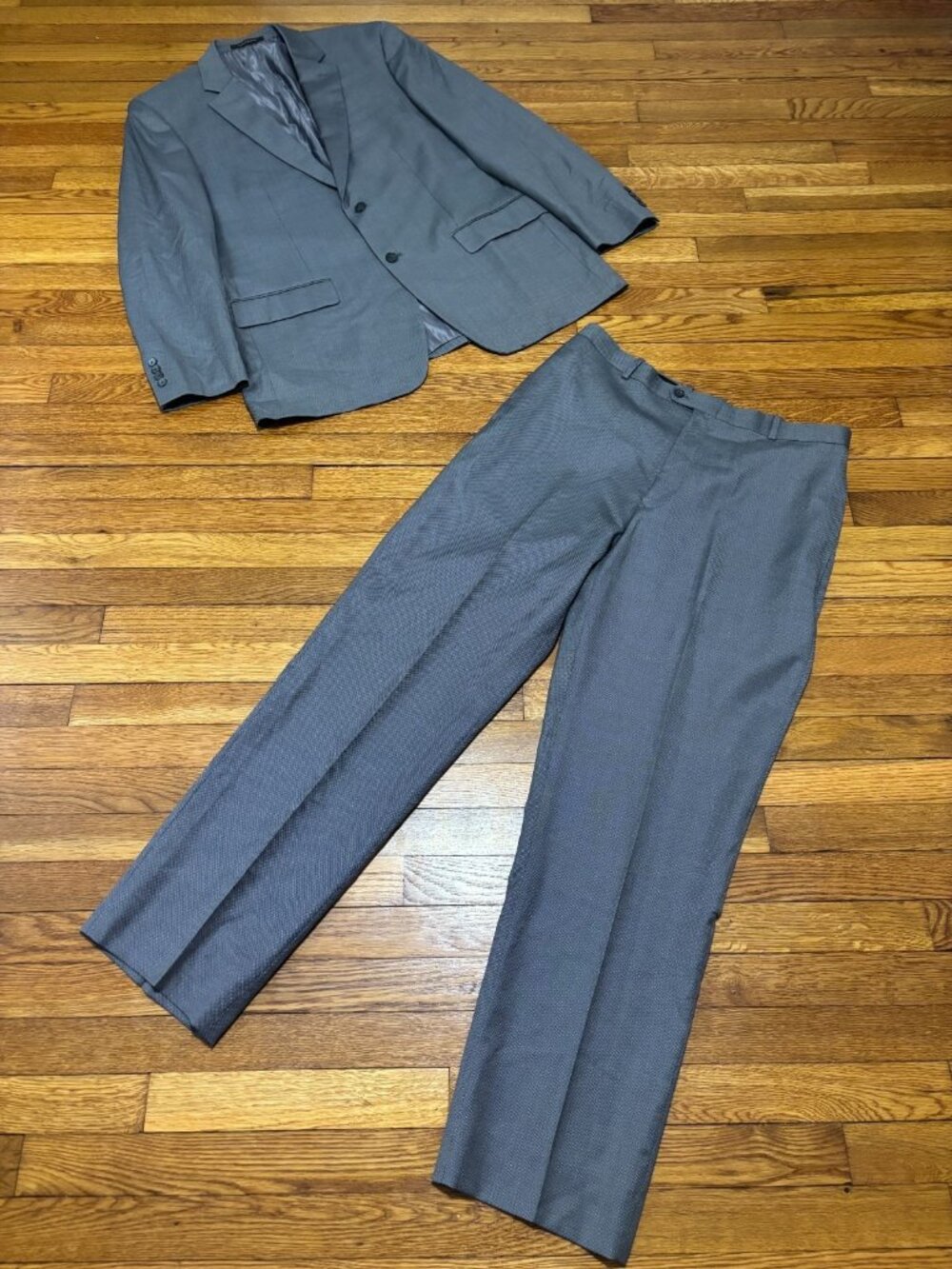 Tasso Elba Mens Suit Size 44L Blazer Jacket 34x32 Dress Pants Gray 100% Wool